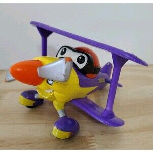 Tonka Hasbro 2000 Purple Yellow Orange Biplane Spinning Propeller Preowned
